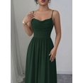 thumbnail image 3 of Dark Green Womens Elegant Spaghetti Strap Ruched Waist Flowing Maxi Dress For Wedding Guest Or Formal Occasion, 3 of 7
