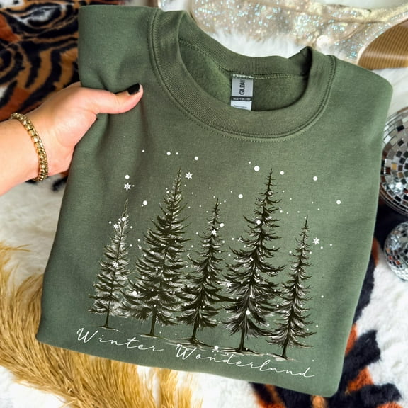 Velto Winter Wonderland Sweatshirt, Happy Holiday Sweater for Women, Pine Trees and Snowflakes, Winter Vibes Family Sweatshirt, Holiday Winter Gift All Size S-3XL