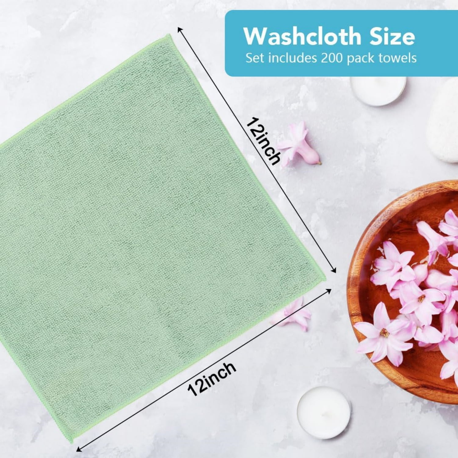 Wash Cloths Bulk Towels Set 200 Pack, Highly Absorbent and Soft Feel Microfiber Face Cloths, Multi-Purpose Washcloths & Hand Towels for Bathroom, Hotel, Spa, and Gym, 12x12 Inch, Multicolor