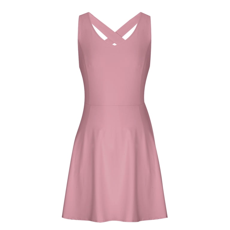 Miqool Womens Tennis Dress Built in Shorts & Bra Crisscross Back Exercise  Workout Dress Golf Athletic Mini Dresses Activewear with Pockets -  Walmart.com