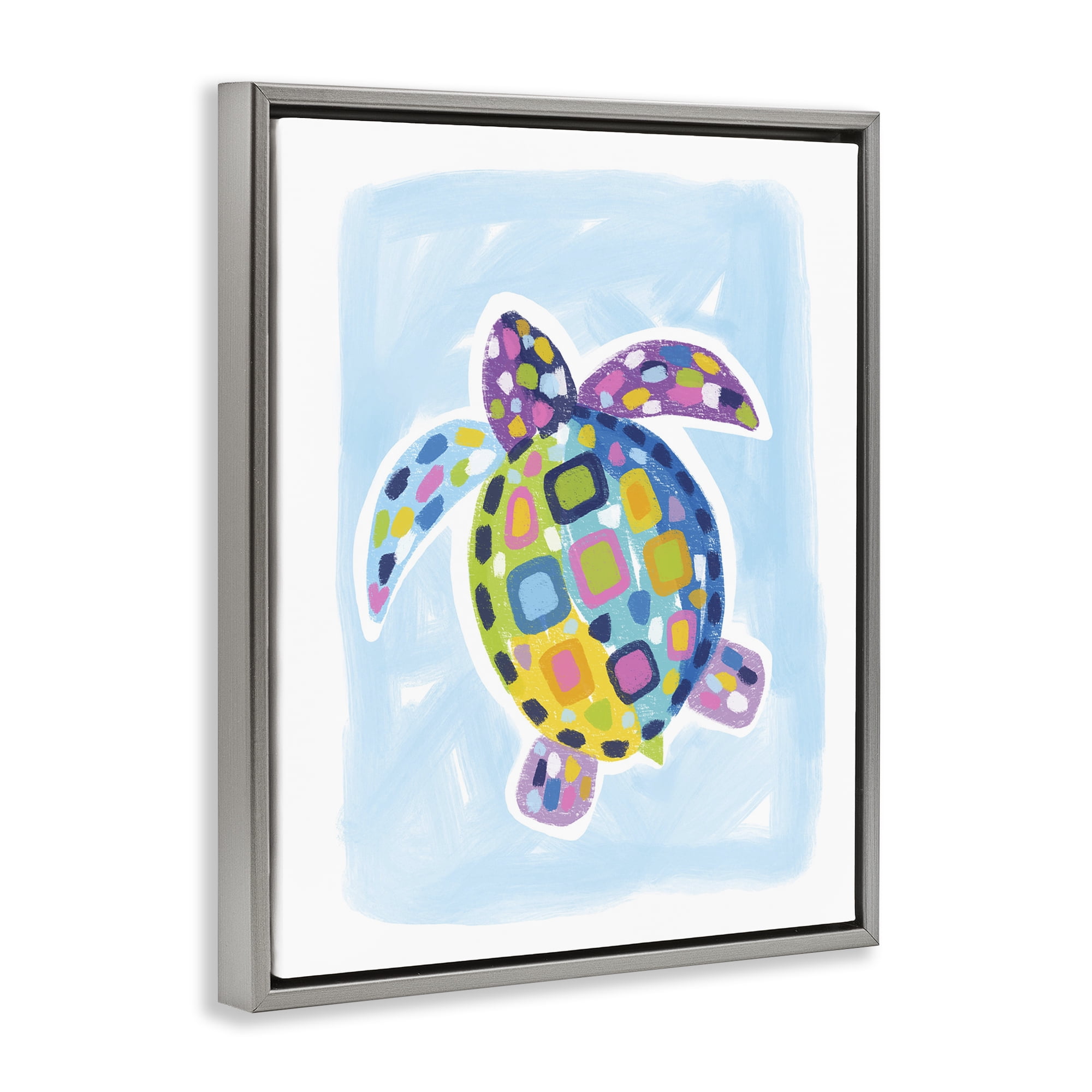 Stupell Industries Mosaic Turtle on Blue Animals & Insects Painting Gray Floater Framed Canvas Art Print Wall Art, 25 x 31