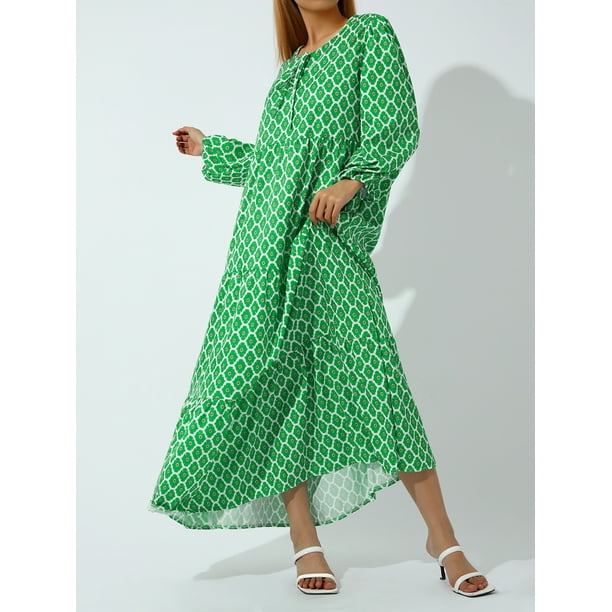 Women Vintage Geometric Print Long Dress Summer Beach Boho V-neck Puff Half Sleeve Loose Dress - Walmart.com