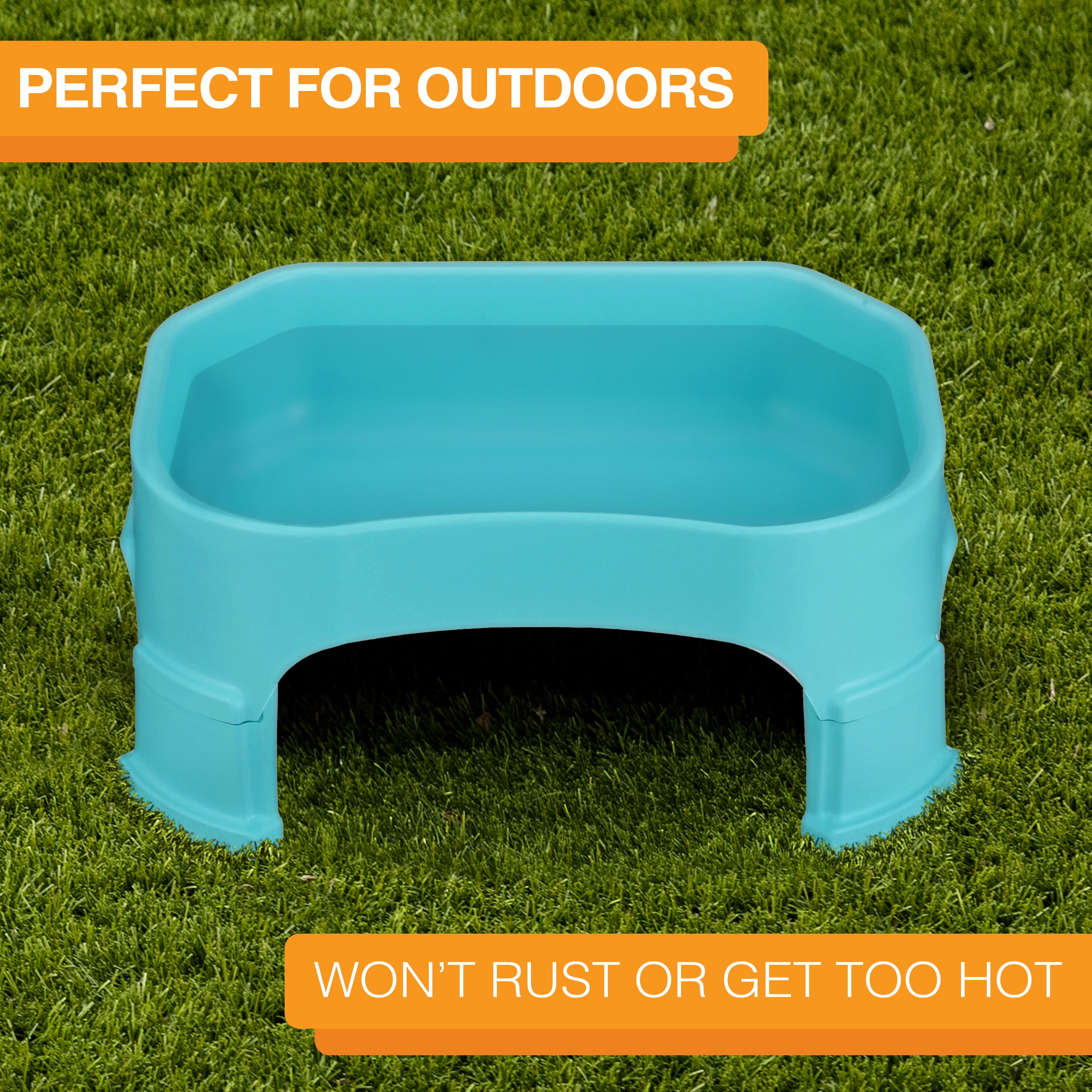 Neater Pets Big Bowl with Leg Extensions for Dogs - Raised for Feeding Comfort - Extra Large Plastic Trough Style Food or Water Bowl for Use Indoors or Outdoors, Aquamarine, 1.25 Gallon (160 Oz.)