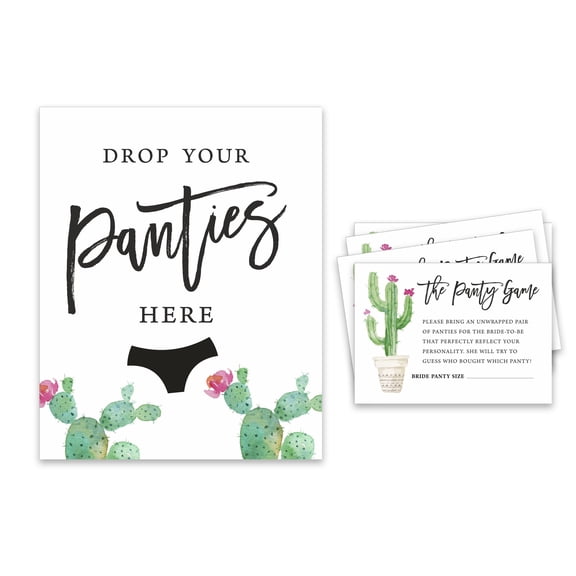 Inkdotpot Bridal Shower Game 1 Sign 30 Size CardsWhite Cactus Taco'Bout Love Girls Night Out Bachelorette Party Drop Your Panties Game