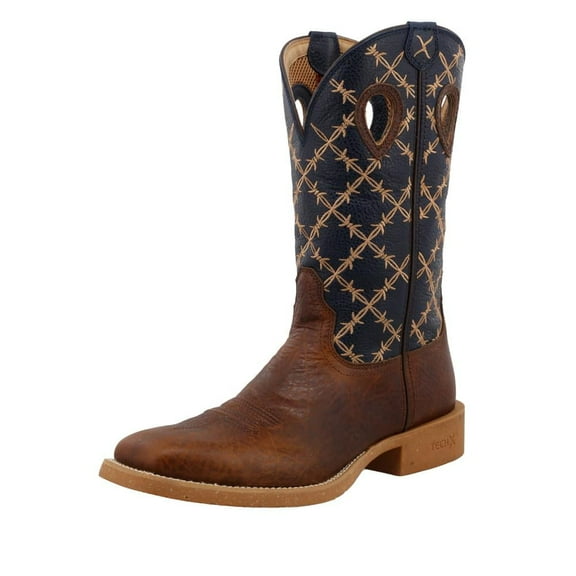 Twisted X Boots MXTR004 Men's Twisted x Tech X Rustic Brown 12' Navy Top Square Toe Boot Brown 9.5 D - 2 inch Heel Height