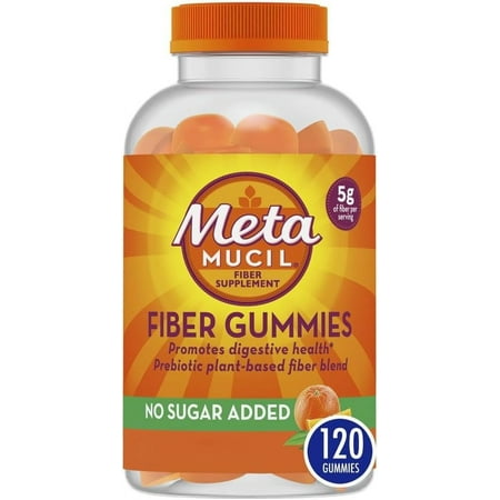 Metamucil Fiber Supplement, No Sugar Added Fiber Gummies for Digestive Health, Orange, 120 Count