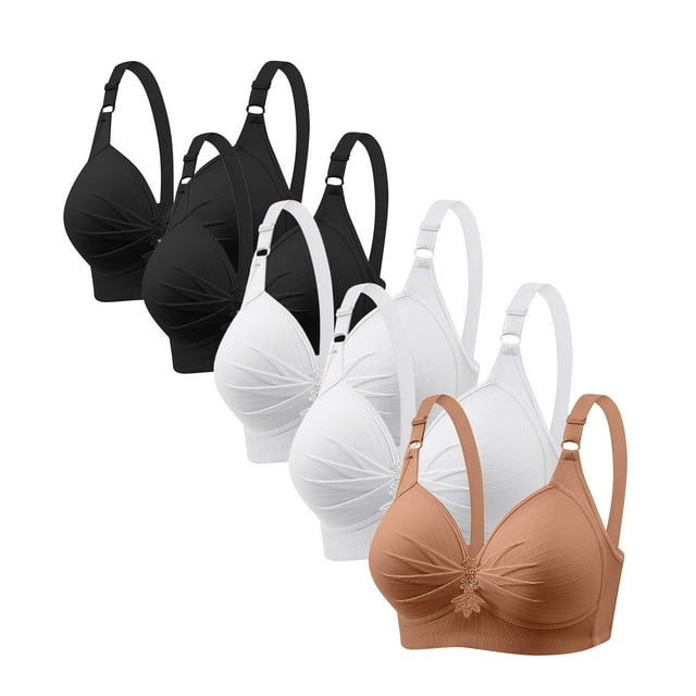 ylioge Womens Plus Size Bras XS-4XL 5 Packs Wireless Push Up Support Underwear Bra Multipack Breathable Adjustable Lifting Bralettes