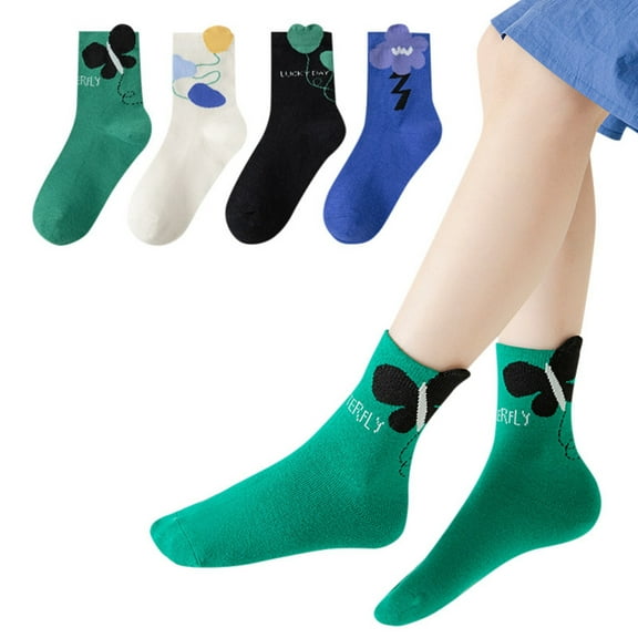 TOOYOU Boys Girls Socks Sport School Funny Crew Socks Children Toddler Crew Socks 4 Pairs Funny Gifts For Kids Size 6-8 Years