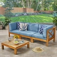 thumbnail image 3 of GDF Studio Keith Outdoor Acacia Wood Sofa and Coffee Table Set, Blue, 3 of 13