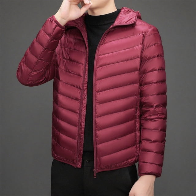 Men's Winter Hooded Down Padded Jacket with Long Sleeve and Zipper Pockets for Cold Weather