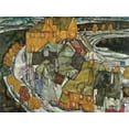 thumbnail image 2 of Schiele, Egon 32x25 White Modern Wood Framed Museum Art Print Titled - Crescent of Houses II Island Town, 2 of 4