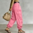 thumbnail image 6 of Karymi Summer Outfits Pleated Cargo Jogger Pants, Solid Wide Leg Long Trousers, Multi Large Flap Side Pockets, Elastic Cuffed Ankle Hem (Belt Not Included) Women Clothing, 6 of 6