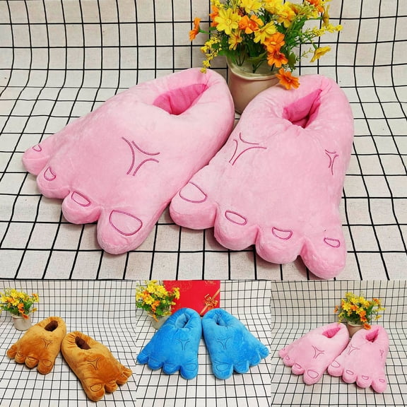 Slippers For Women Fuzzy Slippers Cute Cartoon Fluffy Plush House Slippers For Women Men Indoor Blue One Size