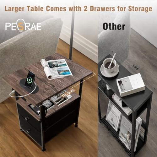 Floor Lamp with Table & 2 Drawers, End Table with 3 Color Temperature Reading Light, Side Table Lamp with USB & Type C & AC Charging Port for Bedoom, Home Office
