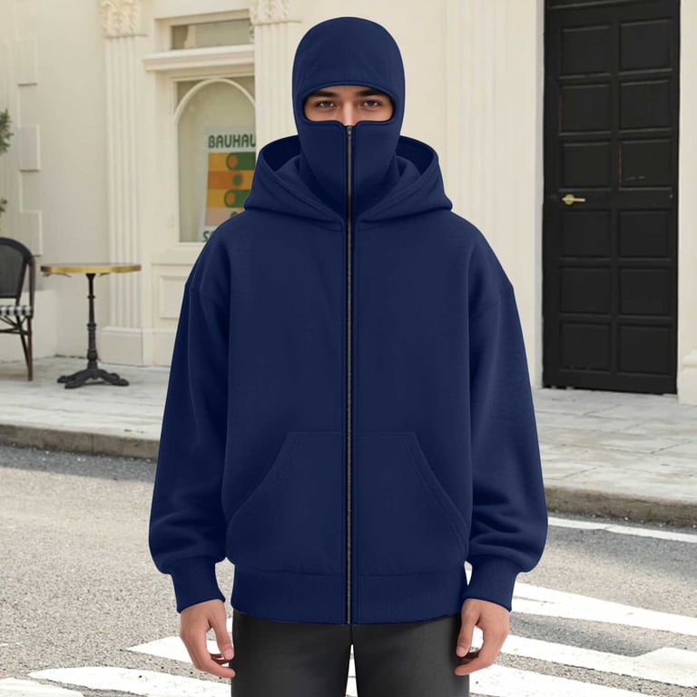 LiJinLong Balaclava Hoodie Zippe, Double Hooded Zip Jacket, Built