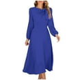thumbnail image 2 of ClodeEU Women's Fall Winter Flattering Dress With Bow, Casual Flowy A Line Boho Midi Party Long Dress Blue,Womens Plus XL, 2 of 6