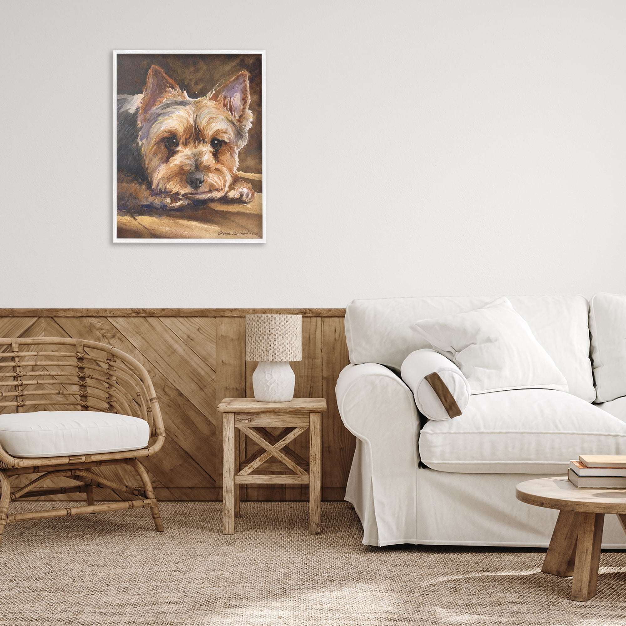 Stupell Industries Yorkshire Terrier Portrait White Framed Giclee Art, design by George Dyachenko