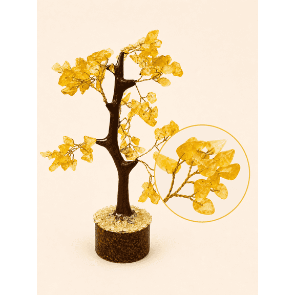 Handmade Citrine Crystal Tree Set of 1 for Positive Energy & Prosperity | Natural Gemstone Bonsai Tree Decorative Showpiece for Home Office Desk Meditation & Feng Shui Decor