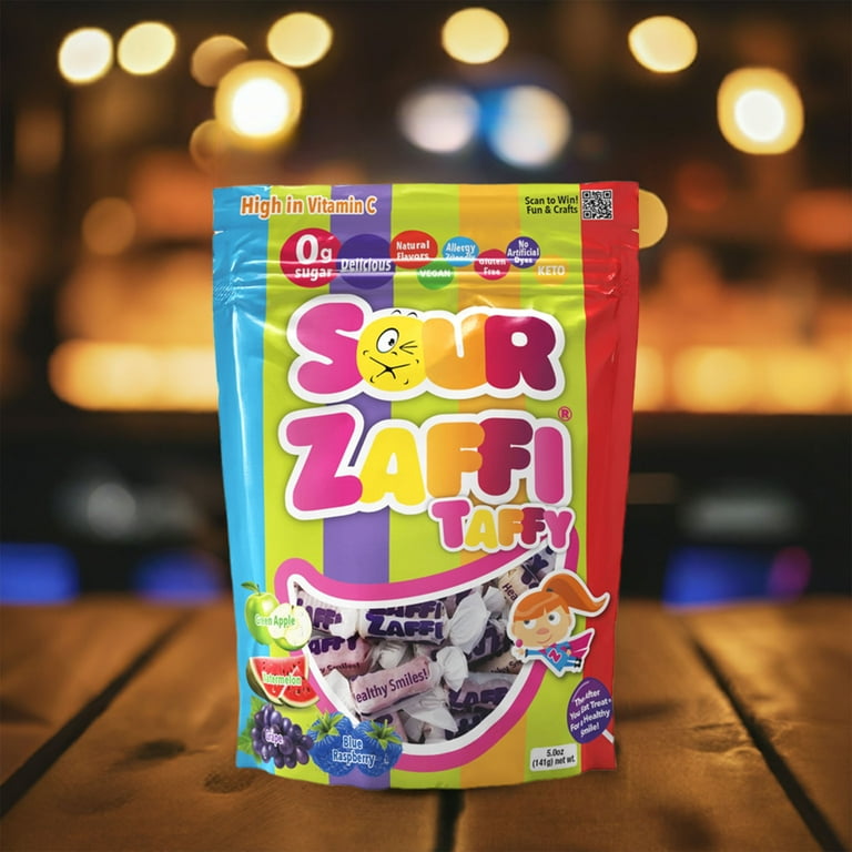 ZOLLIPOPS Sour Zaffi Taffy Sugar Free, Keto, Allergen & Diabetic