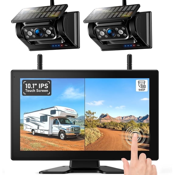 ZEROXCLUB 10 Inch Magnetic Solar Wireless Backup Camera 1080P HD Waterproof DVR Dual RV Backup Cameras