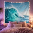 thumbnail image 2 of Turquoise Ocean Wave Crashing Under Blue Sky, Dramatic Coastal Art for Ocean Lovers, Beach Wall Decor, Housewarming Gift, Tapestry Wall Hanging for Bedroom and Living Room, 2 of 7