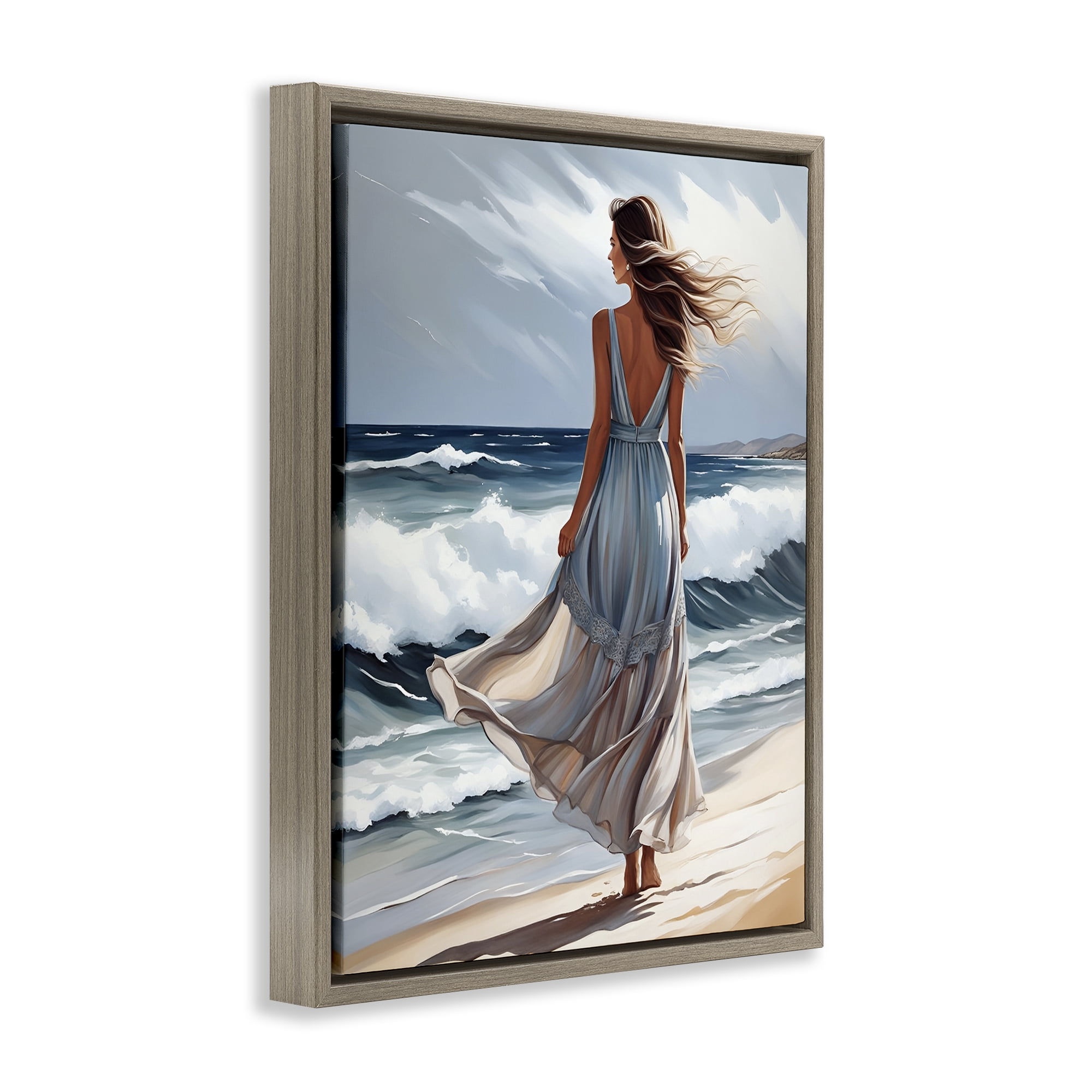Stupell Industries Walk In The Waves Brown Framed Floater Canvas Wall Art, design by Tabz Jones