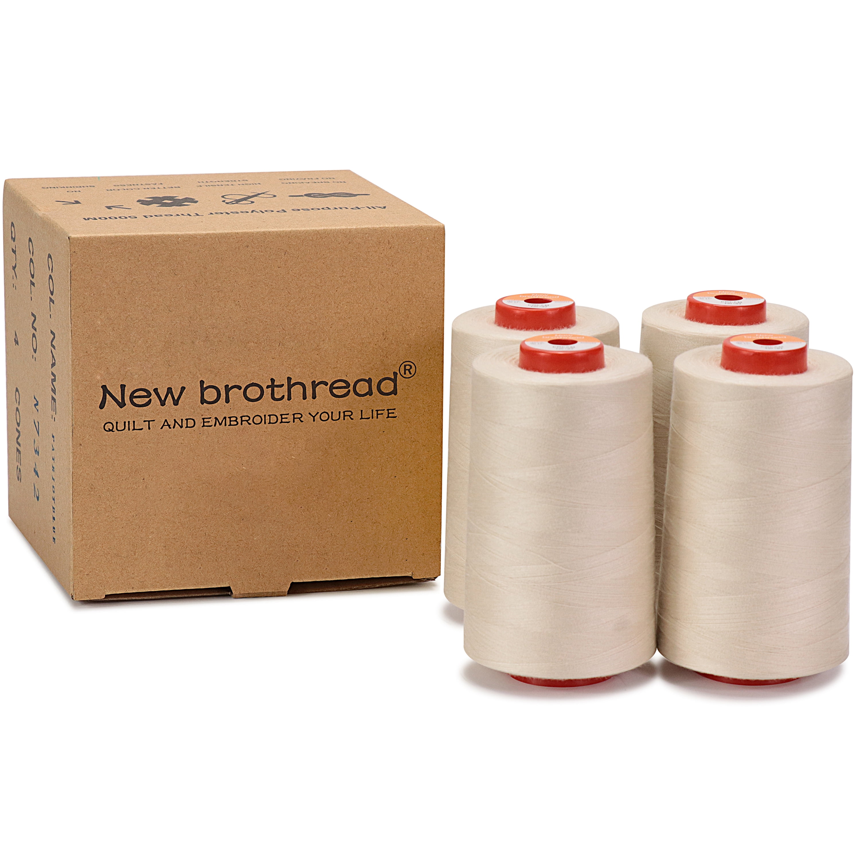 New brothread 4 Large Cones of Polyester Sewing Serger Quilting Thread - 5500Y (5000M) - Cream