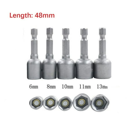 

5PCS 6-13mm Socket Magnetic Nut Screwdriver 1/4in Hex Electric Drill Bit