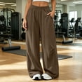 thumbnail image 2 of LEAVINGSUO Womens Wide Leg Sweatpants Fashion Solid Color Loose Elastic Waist Drawstring Strap Cargo Long Pants Brown S, 2 of 7
