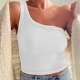 thumbnail image 2 of Women Summer Tops Women's Solid Color Short Bustier One Shoulder Camisole Tank Top T Shirt Stylish Casual Crop Top Spotted Cropped Workout Wide Straps Deep V Neck Women Camisole with White 2XL, 2 of 4