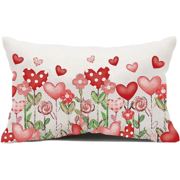 Valentines Pillow Covers 12x20 Heart Flower Lumbar Cushion Pillow Cases Decorative Farmhouse Linen Throw Pillows Covers for Sofa Couch Decor Decoration