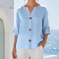 thumbnail image 2 of Admvng Womens Top Split V Neck 3/4 Sleeve Pocket BlouseSolid Color Lightweight Casual Summer Shirt, 2 of 6