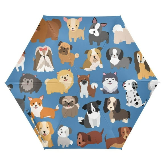 ALAZA Cute Cartoon Doodle Dogs UPF 50 Compact Folding Umbrella for Rain Travel Umbrella Packable