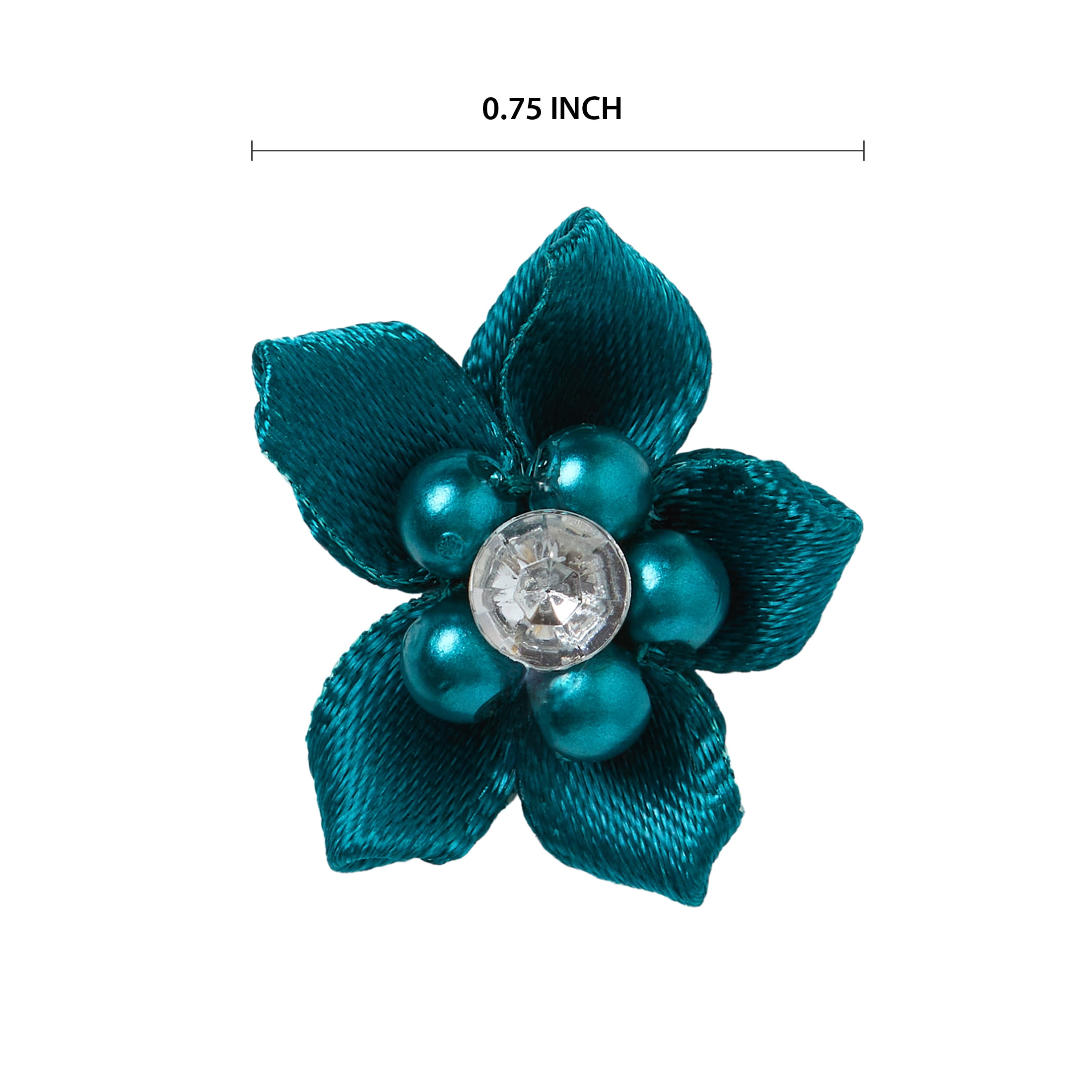 Offray Accessories, Teal 3/4 inch Value Pack 5 Petal Gem Flower Accessory for Wedding, Hair Clips, and Scrapbooking, 10 count, 1 Package