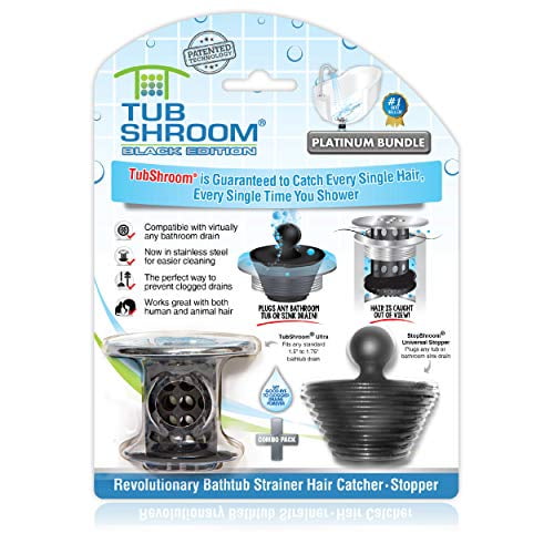 TubShroom Revolutionary Tub Drain Protector Hair Catcher, Strainer, Snare, with StopShroom Plug, Combo Pack with Silicone Stopper