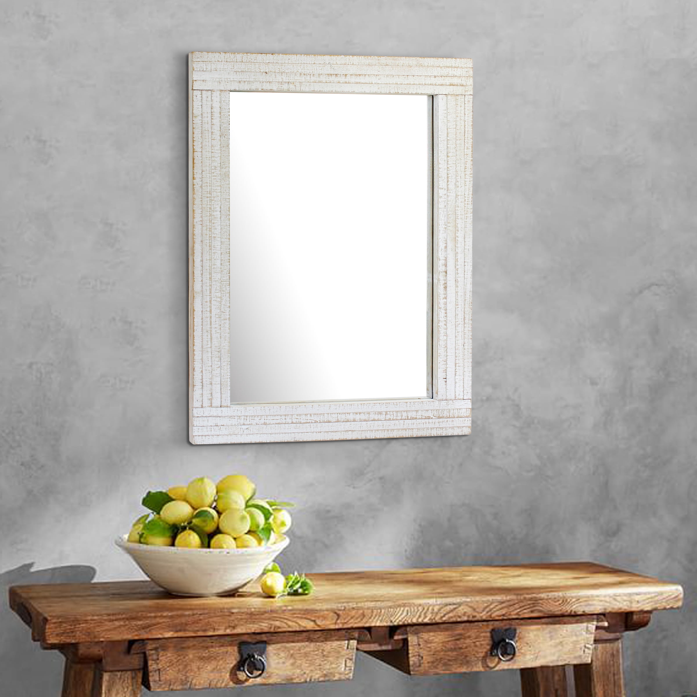 Stonebriar 24" x 18" Off-White Country Rustic Rectangle Natural Wood Wall Mirror