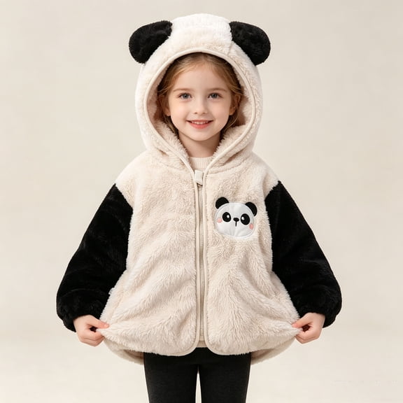LangJing Baby Girls Cute Fleece Zip Up Hoodie Jacket Sherpa Warm Fuzzy Jackets Toddler Kids Sweatshirt Winter Coat, 0-5Years