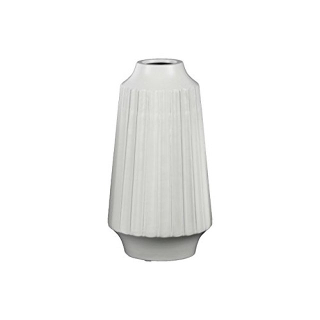 Urban Trends Ceramic Round Vase with Round Lip Ribbed Body and Tapered Bottom Large Matte White