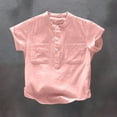 thumbnail image 2 of XMMSWDLA Boy’s Casual Cotton Top‌ Boys Cotton Linen Shirt Toddler Boys Pocket Button Short Sleeve T Shirt Tees Tops Pink Round Neck Top‌, 2 of 5