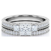 JeenMata Beautiful 1.25 Carat Real Moissanite Wedding Ring Set in 18k White Gold Plating for Women