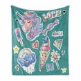 thumbnail image 1 of Fantasy Soft Flannel Fleece Blanket, Fairy Unicorn Ice Cream Hearts Popsicles Rainbow Clouds Candy Magic, Cozy Plush for Indoor and Outdoor Use, 50" x 60", Cadet Blue and Multicolor, by Ambesonne, 1 of 5