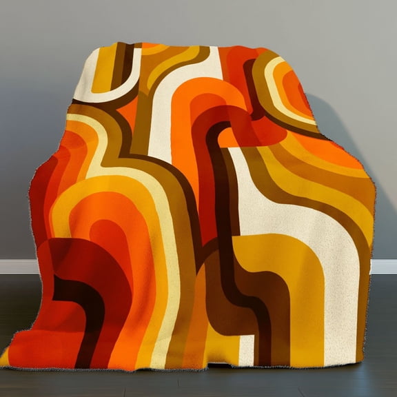 Warm Retro Curves Print Flannel Throw Blanket Preppy Style Vibrant Design Soft All Season Home Office Picnic Outdoor Use Allseason Blanket Retro Style Blanket Plush Flannel Fabric Blanket