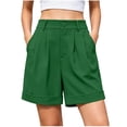 thumbnail image 1 of Fsgntruao Women's Fashion Solid Color Elastic Waist Pocket Button Zipper Shorts Pants, 1 of 7