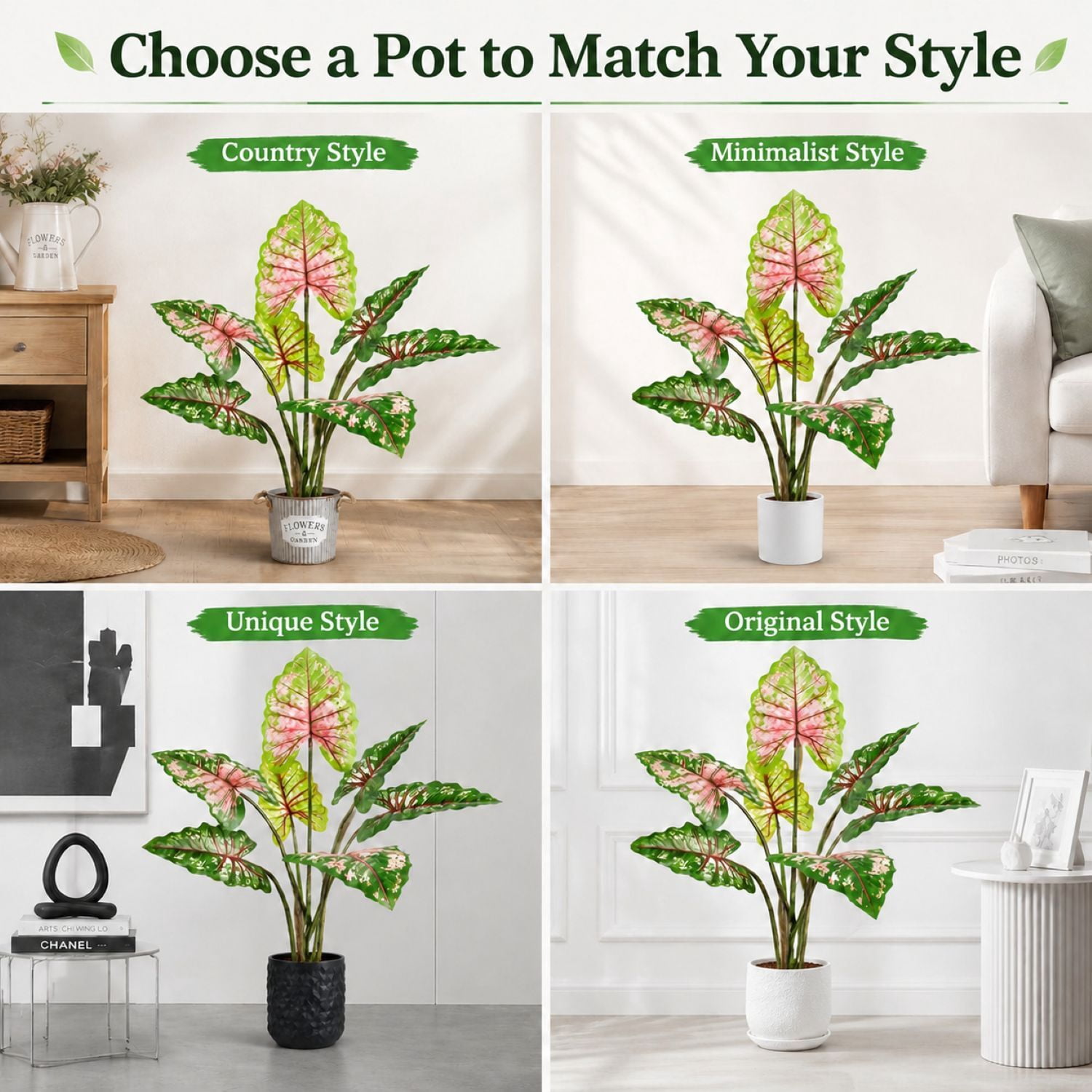 Easy4Home 3.8FT Artificial Plant Fake Caladium Plant Potted Indoor Faux Floor Plant for Home Office Decor, Multicolor