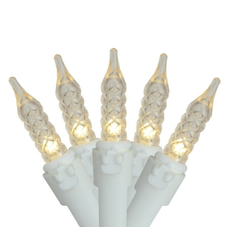 - Set of 70 Warm White LED M5 Icicle Christmas Lights – White Wire