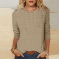 thumbnail image 2 of nerohusy Women Waffle 3/4 Sleeve Shirts Casual Solid Color Crew Neck Pullover Top Basic Dressy Loose Daily T-Shirts 2025 Spring Tunic Blouse Tops Khaki,XXXL, 2 of 5