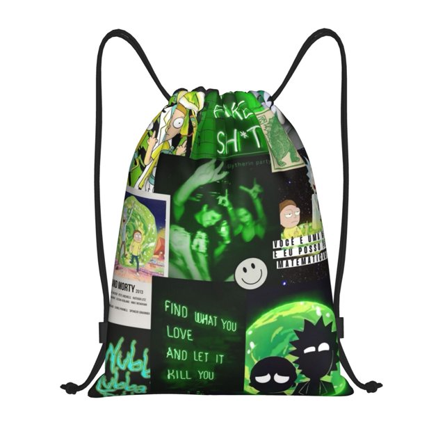 Bolsa con cordón clásica de Rick y Morty, plegable, para deportes, fitness, unisex, bolsa de viaje para deportes de playa, pequeña