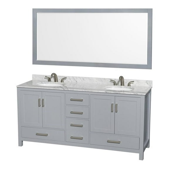 Wyndham Collection Sheffield 72" Wood Double Bathroom Vanity in Gray/White