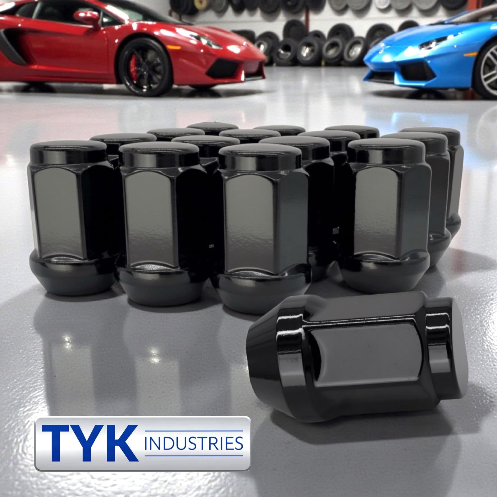24 Black 1/2 Closed End One Piece Bulge Acorn Wheel Lug Nuts - 3/4, 19mm Hex - 1.38 Inch Tall - Fits Many Boat Trailers, Buick, Cadillac, Chevrolet, Dodge, Ford, Jeep