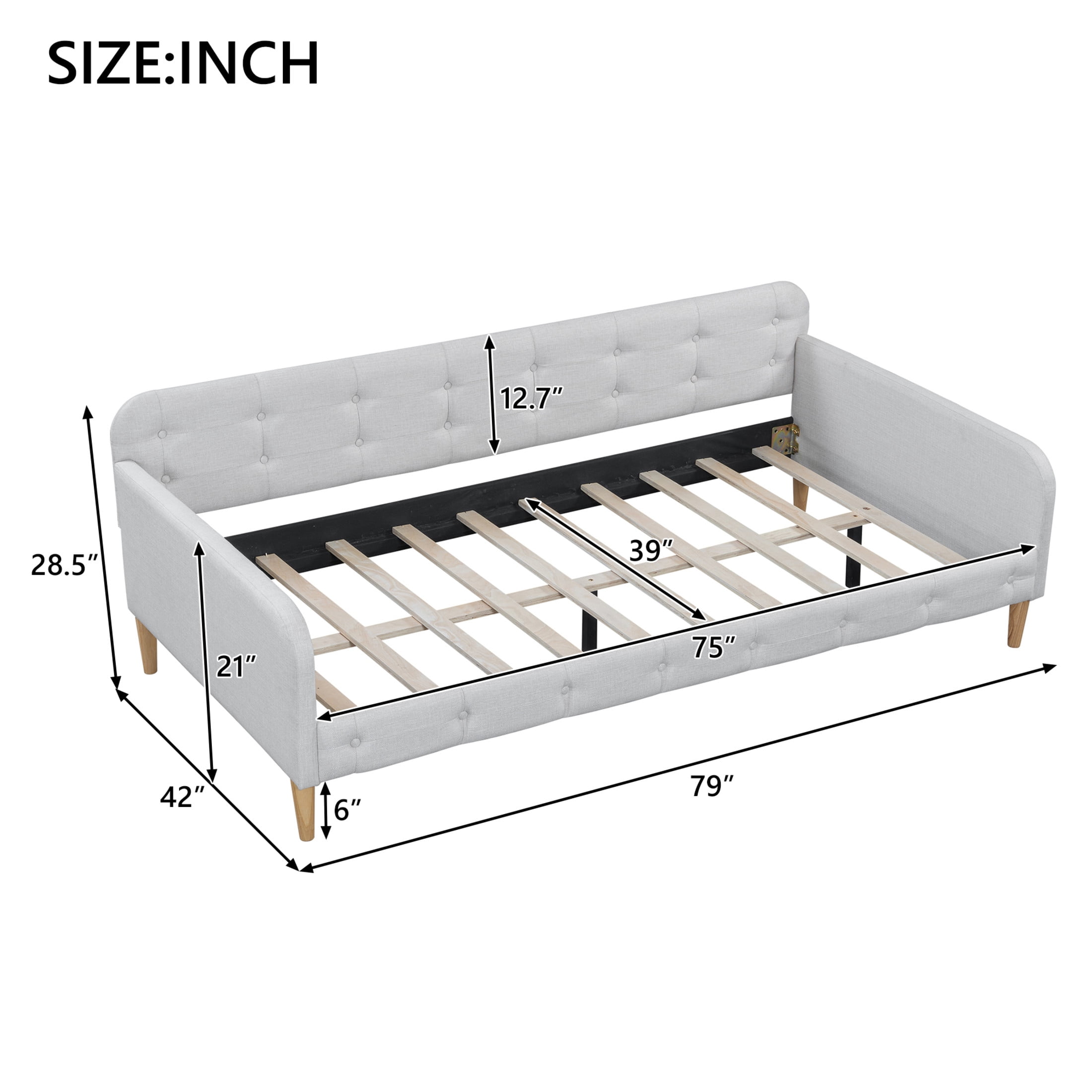 Noble House Havina Twin Upholstered Daybed, Button Tufted Linen Sofa Guest Bed with Slat Support Frame, Beige